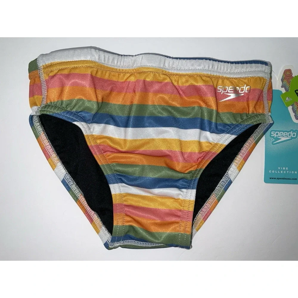 NWT Men's Speedo Vibe Collection Eco Endurance Brief Swim Trunks Striped 26